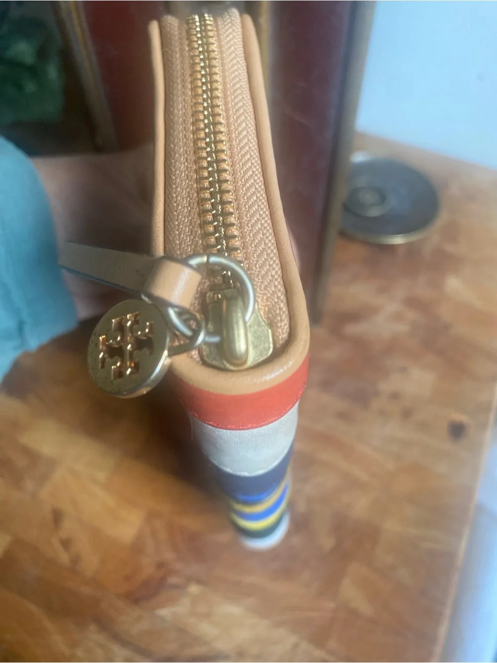 Tory Burch Multi-Color Striped Zip Wallet